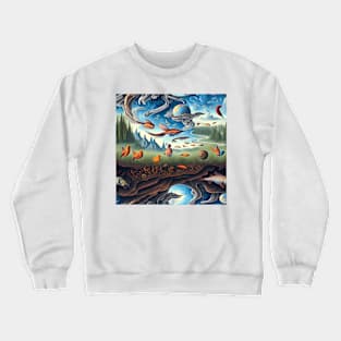 Metamorphosis Skies: A Surreal Landscape of Birds, Fish, and Reptiles in Transformation Crewneck Sweatshirt